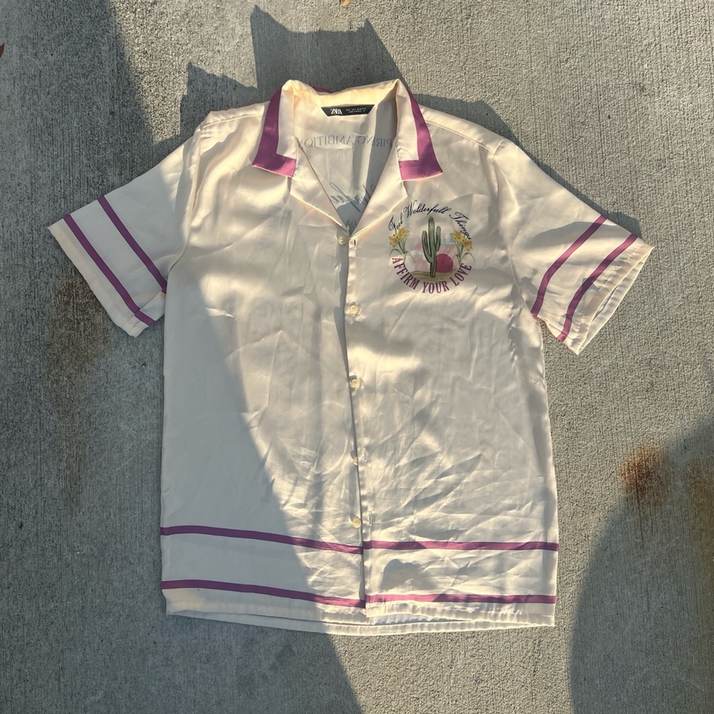 Cream and Pink Short Sleeve Shirt